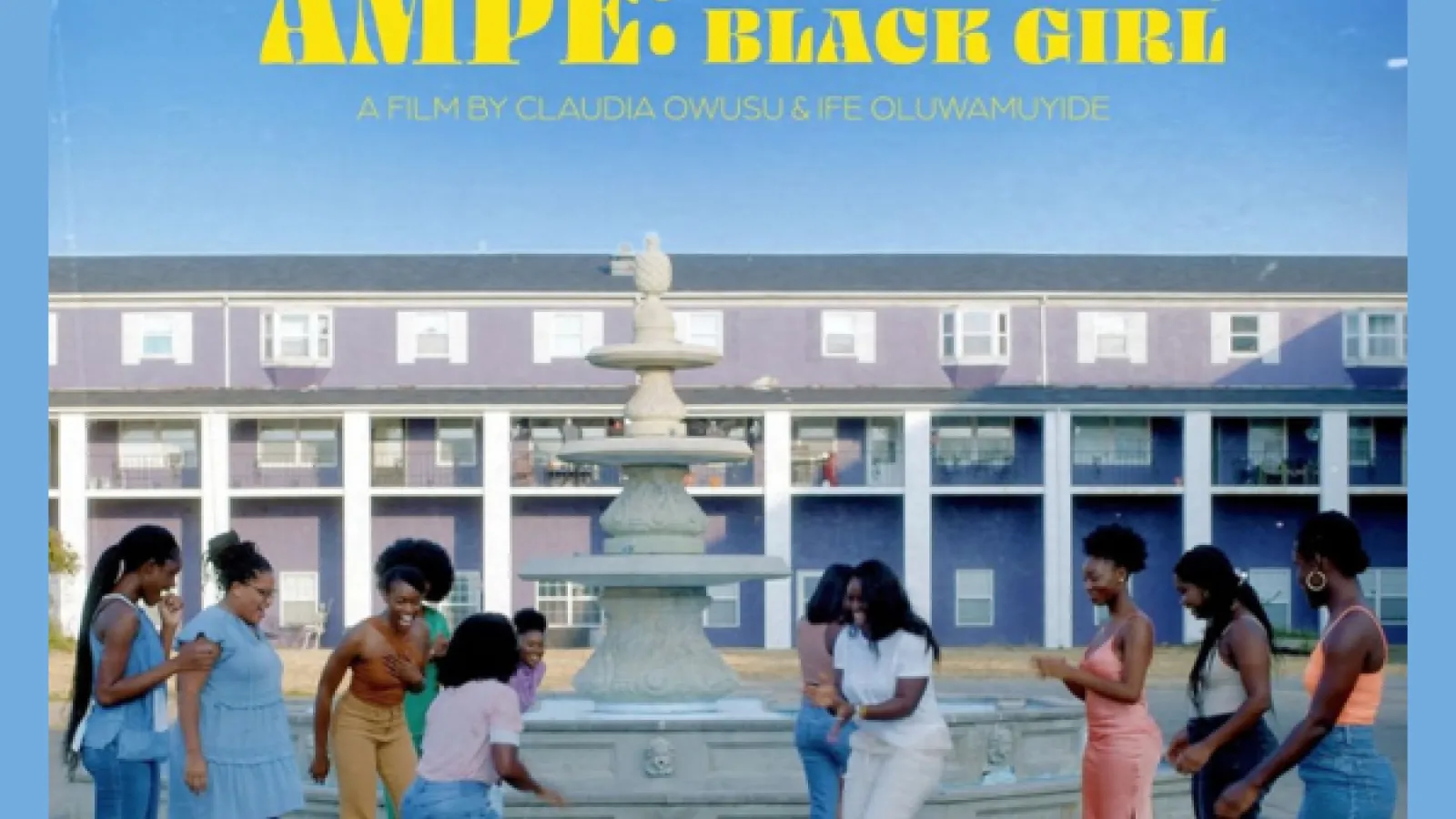 Ampe Leap in the Sky movie poster showing a group of girls dancing and clapping in a big concrete plaza