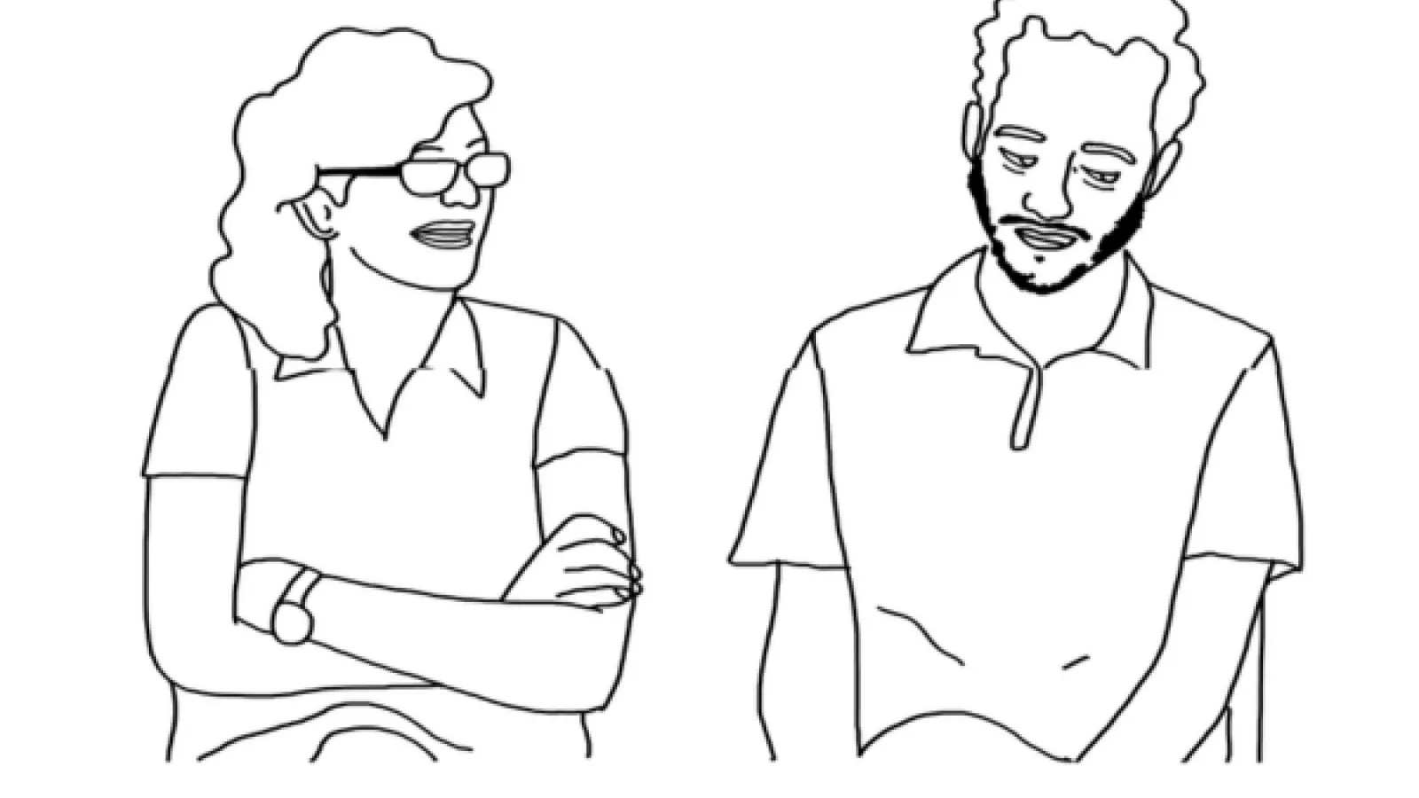 Comic drawing of a man and a woman