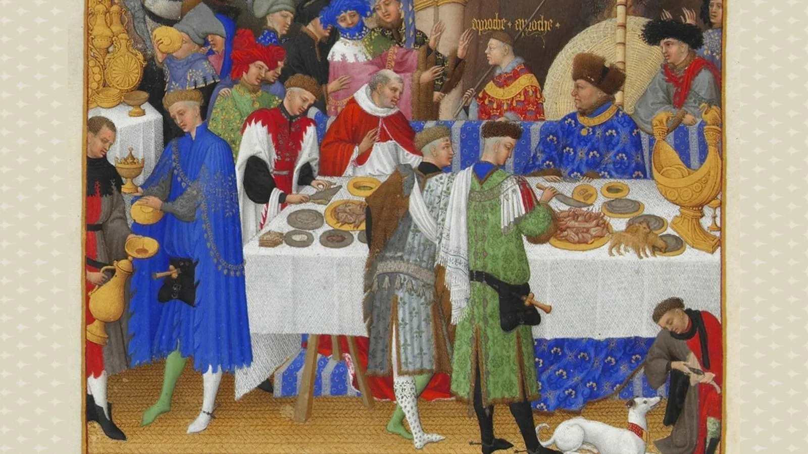 A medieval painting showing a feast