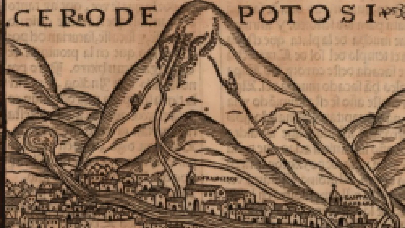 A hand drawn image of a mountain and text reads cerode potosi