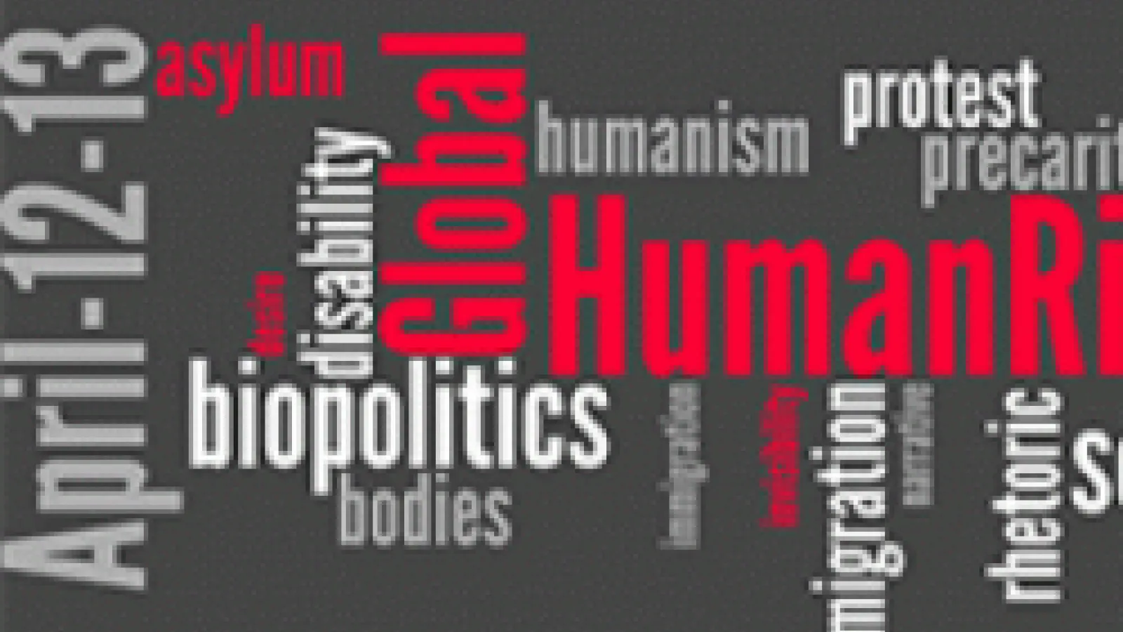 global human rights asylum humanism protest migration with the words interspersed in a word cloud