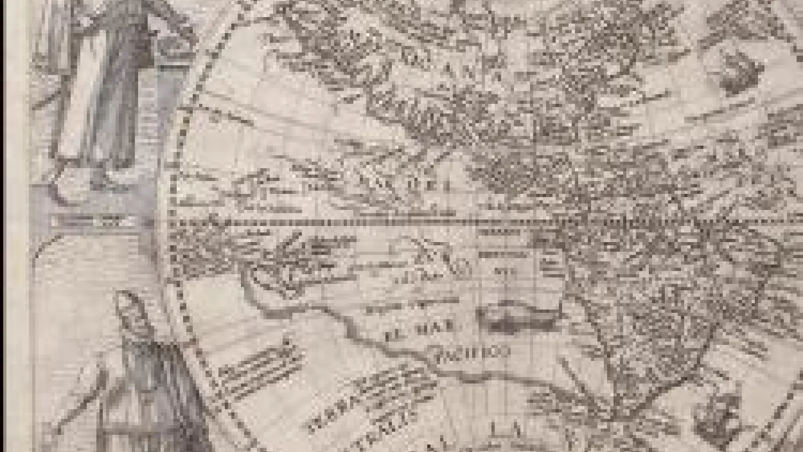 A black and white pencil drawing of an old map