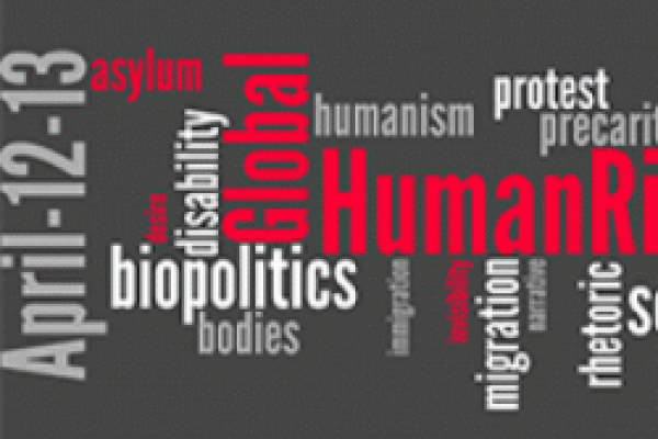 global human rights asylum humanism protest migration with the words interspersed in a word cloud