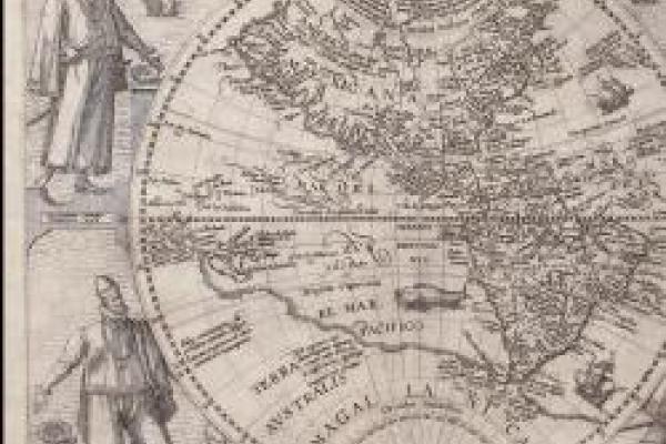 A black and white pencil drawing of an old map